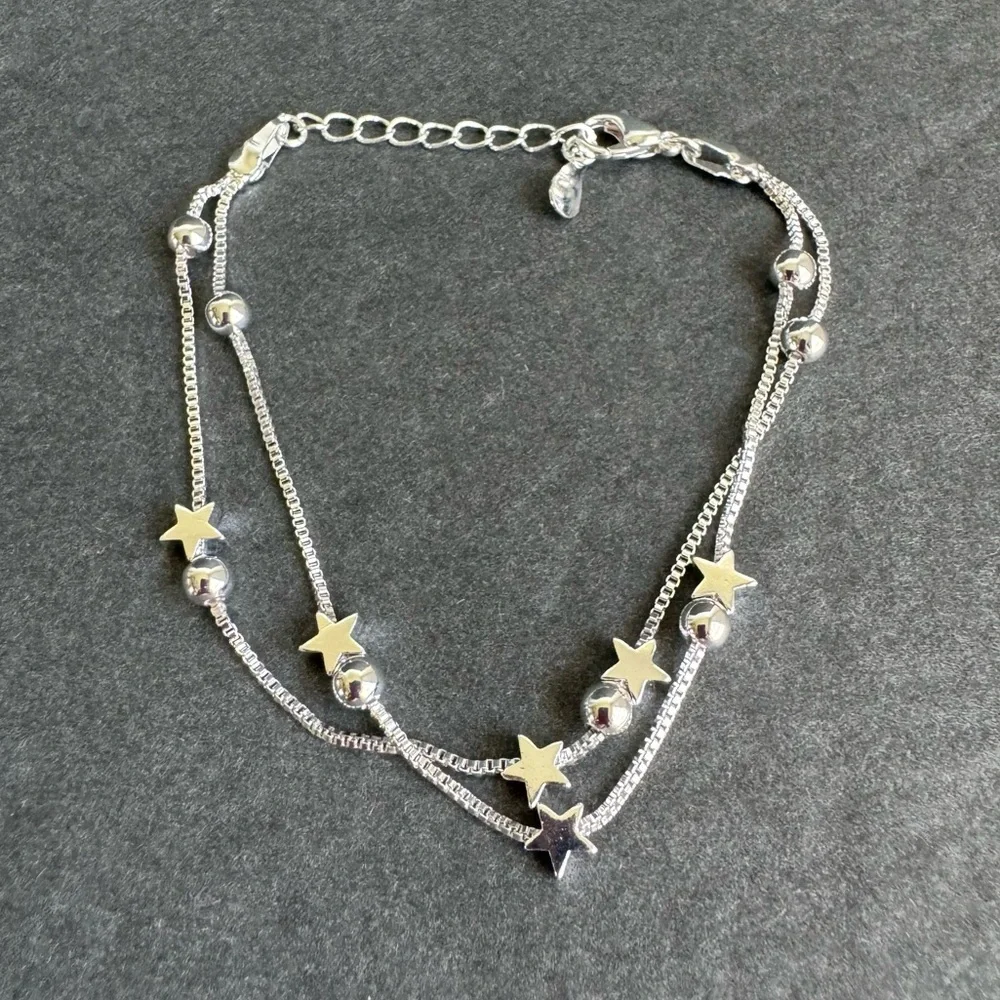 Silver Star Bracelet Celestial Double‎ Chain Dainty Fairycore